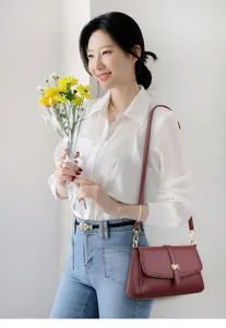 Women minimalist wine red shoulder crossbody bag elegant fashion urban leather handbag