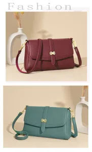 Women stylish shoulder crossbody bag, elegant PU leather flap purse with metal buckle.