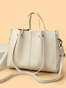 Women's Casual PU Leather Tote Bag Large Capacity Business Commuter Handbag Solid Color Shoulder Crossbody Bag