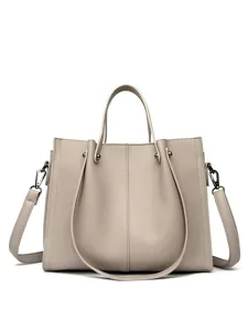 Elegant soft leather tote bag for women, versatile business commuting shoulder and crossbody bag.