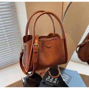 Korean style soft PU leather women shoulder bag large capacity brown tote details