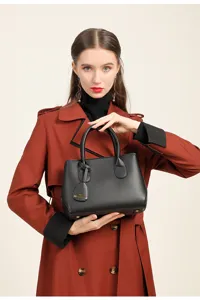 Women black pebbled leather handbag top handle satchel commute shoulder crossbody bag