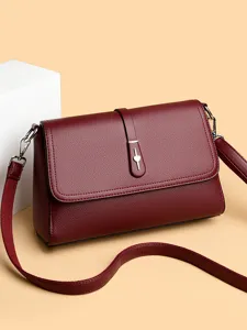 Elegant wine red leather crossbody shoulder bag for women, stylish niche design small square bag.