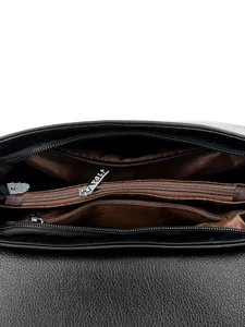 Black leather shoulder bag interior multi-compartment crossbody bag for women chic design