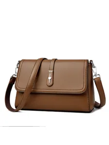 Elegant brown leather shoulder bag, chic crossbody square purse for women daily fashion style.