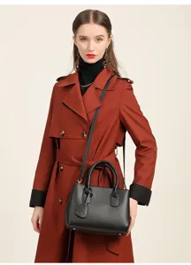 Women litchi pattern black handbag PU leather casual tote shoulder crossbody bag chic daily use