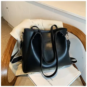 Classic black tote bag for women, large capacity stylish casual shoulder bag daily use.