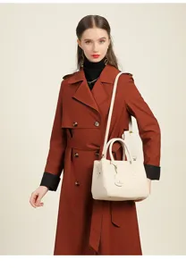 Stylish women's litchi pattern top-handle handbag, versatile commuting shoulder bag.