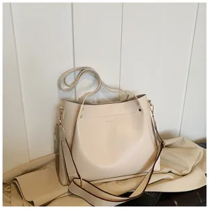 Casual women bucket bag stylish contrast shoulder bag large capacity daily PU leather handbag