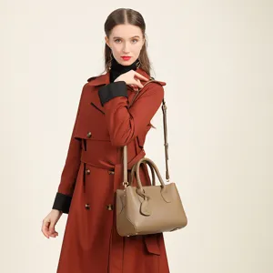 Women litchi pattern PU leather handbag casual tote shoulder crossbody bag with strap.