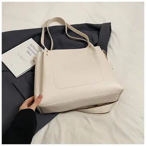 Minimalist women shoulder bag cream tote bag casual daily large capacity PU leather handbag