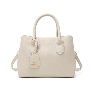 Light beige pebble leather top handle handbag women casual commuter tote cross body bag