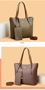 Women large capacity soft leather tote bag set stylish shoulder crossbody handbag for daily work.