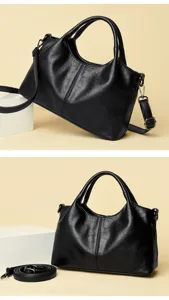 Black retro tote bag minimalist PU leather shoulder crossbody bag adjustable strap commuting daily