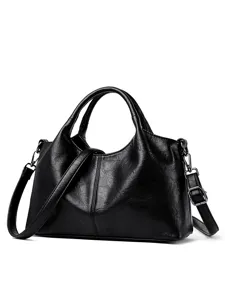 Classic black faux leather handbag women commute tote shoulder crossbody bag with strap