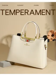 Elegant women's handbag PU leather tote bag with metal handle and stylish shoulder strap design.
