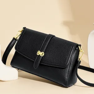 Women stylish black leather crossbody bag versatile small shoulder bag for urban commute