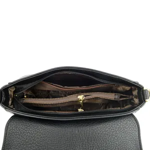Womens fashion black shoulder bag with multi-compartment design for daily use and commute.