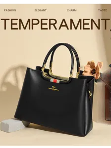 Elegant black women handbag with top handle and gold hardware, ideal for daily commute.