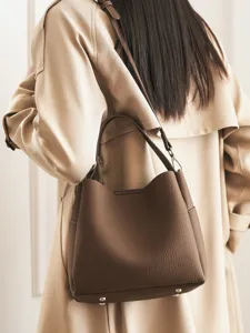Soft leather bucket bag for women stylish shoulder and crossbody handbag daily use