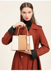 Élégant sac à main bicolore en cuir pour femme, sac porté épaule idéal pour le travail et cadeaux.