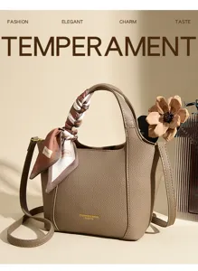Korean style luxury textured soft leather bucket bag, chic shoulder crossbody handbag for women.