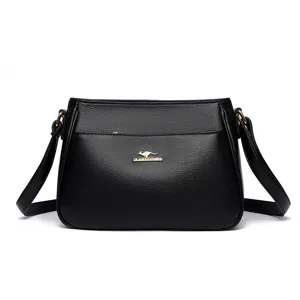 Women black soft leather shoulder bag casual crossbody bag large capacity daily use