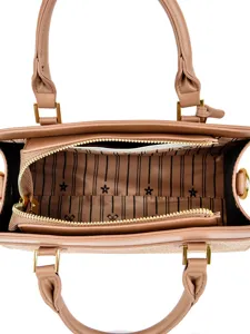 Women PU leather top handle satchel handbag casual shoulder tote bag main top view
