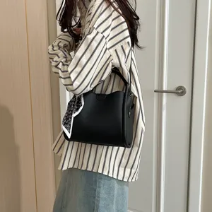 Korean style soft PU leather women shoulder messenger bag with scarf detail view