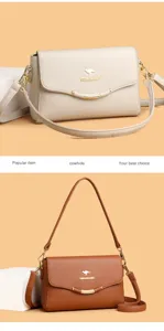Women's leather shoulder bag casual crossbody bag stylish daily handbag with metal logo