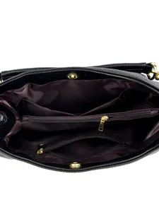 Black leather tote bag featuring multiple inner compartments and large capacity shoulder handbag.