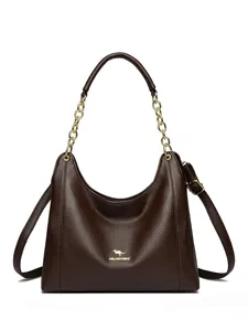 Stylish hobo shoulder bag for women, large capacity PU leather tote with golden chain.