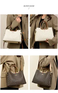 Women stylish monogram top handle handbag commuter shoulder cross body bag with leather trim
