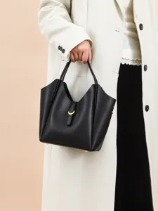 Top Layer Cowhide Litchi Pattern Bucket Bag Women Summer Casual Daily Shoulder Crossbody Handbag