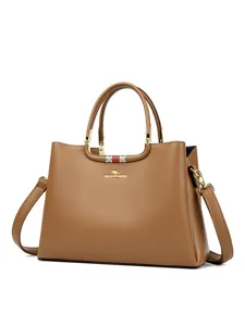 Stylish brown women handbag tote bag with top handle and crossbody strap for daily commute.