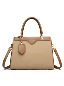 Womens Top Handle Shoulder Bag Brown Canvas PU Leather Crossbody Bag Multi-Compartment