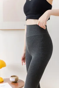 High waist vertical striped grey leggings casual women thermal warm slim fit trousers