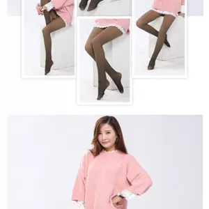 Women thick fleece fake translucent pantyhose winter warm footed thermal leggings pants