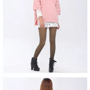 Women thermal fake sheer fleece lined leggings winter thick warm stirrup tights detail view.
