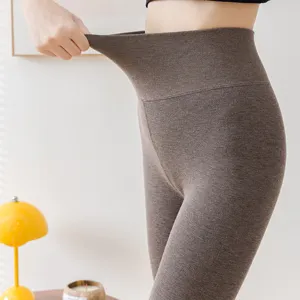 Women Cotton Ribbed Fleece Lined Leggings Slimming High Waist Tights Warm Winter Footed Pantyhose Daily Casual Solid Color Bottoms