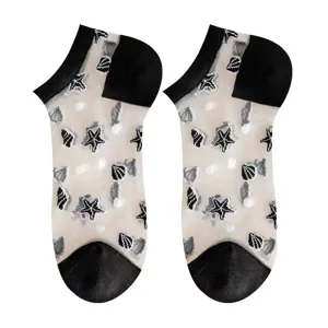 Sheer crystal silk short socks for women, ultra-thin summer socks with cute star patterns.