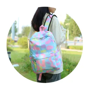 Sac à dos étudiant décontracté avec motif graffiti pastel et cœur, grand sac de cours.