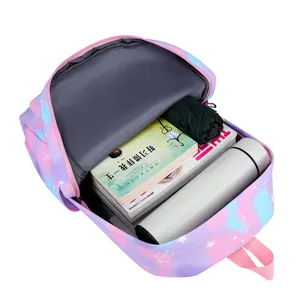 Sac à dos d'école dégradé arc-en-ciel pour filles, cartable léger grande capacité.