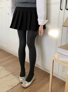 Medias grises humo para mujer, cintura alta control de abdomen, estilo piernas delgadas.