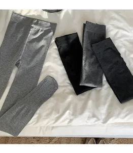 Leggings básicos de color gris humo para mujer, medias reductoras de talle alto para primavera.