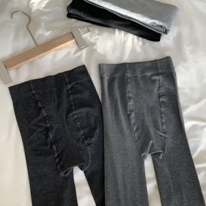 Medias polares grises mujer talle alto control de abdomen leggings térmicos de invierno