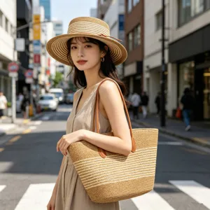 Zomer strand strohoed en geweven tas set outdoor straatstijl detailweergave mode accessoire