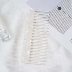 Acetate wide tooth hair comb marble pattern anti static hair styling tool detail view