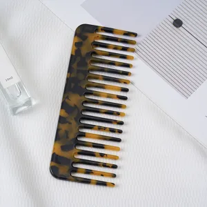 Acetate wide tooth hair comb with marble tortoiseshell pattern, anti static styling hair tool.