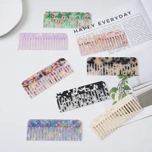 Colorful acetate hair combs set with marble pattern, anti-static flat styling hair tools.